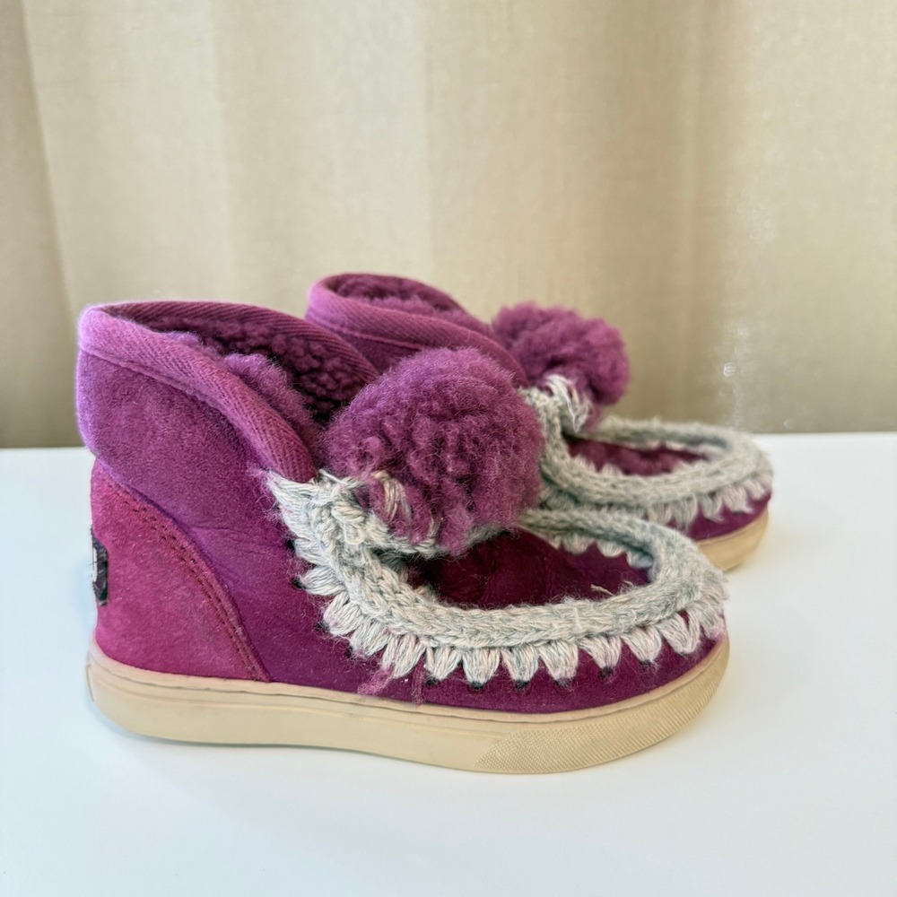 Mou Kids Eskimo Sneaker Magenta Purple Suede Sheepskin Crochet Boots